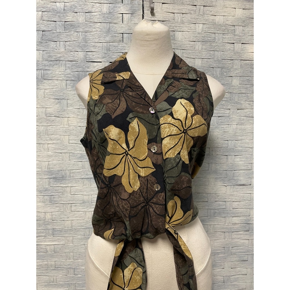 Tommy Bahama M Sleeveless floral Print‎ 100% Silk Tie Front Vacation